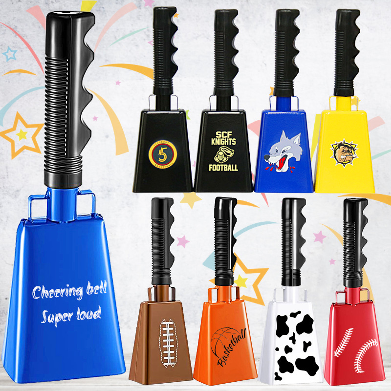 Cross-Border Exclusive 9inch Hand-Cranked Cowbell Event 8inch Square Cowbell Cheering Cowbell Long Handle Square Cowbell