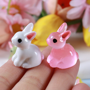 Micro Landscape Moss Small Ears White Rabbit Luminous Rabbit Doll Ornaments Diy Resin Jewelry Desktop Crafts