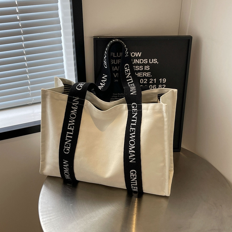 Gentlewoman Canvas Bag for Women 2026 New Niche Letter Tote Bag Versatile Textured Commuter Tote Bag