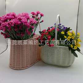 厂家批发仿藤编织花篮 田园风手工编织篮 手提水果菜篮子鲜花篮子