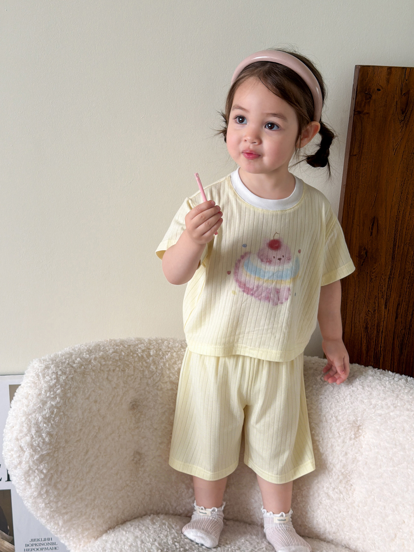 Sugar Pear ropa infantil pijamas para niños verano delgado 2026 ropa casera de mangas cortas para niñas set A ropa de bebé
