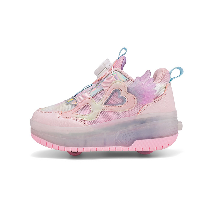 Camminata luminosa per ragazze con scarpe sportive in rete per bambini delle scuole medie di alto valore estetico, doppio rullo per studenti_voghion.com