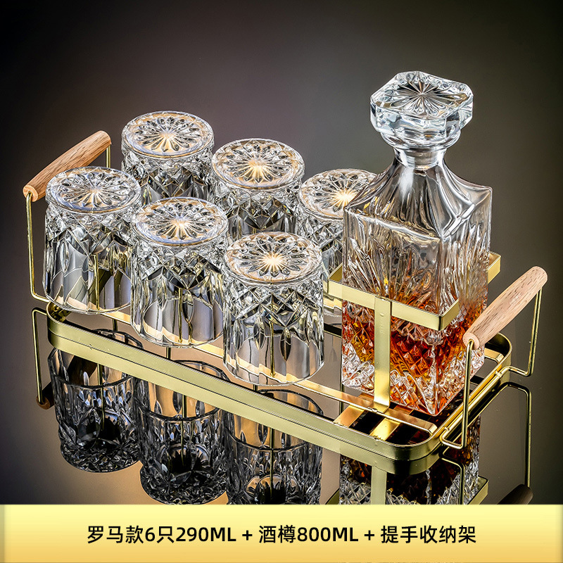 [농축 업그레이드] 조각된 와인 병 800ml + 로마 6 290ml + 골든 핸들 랙