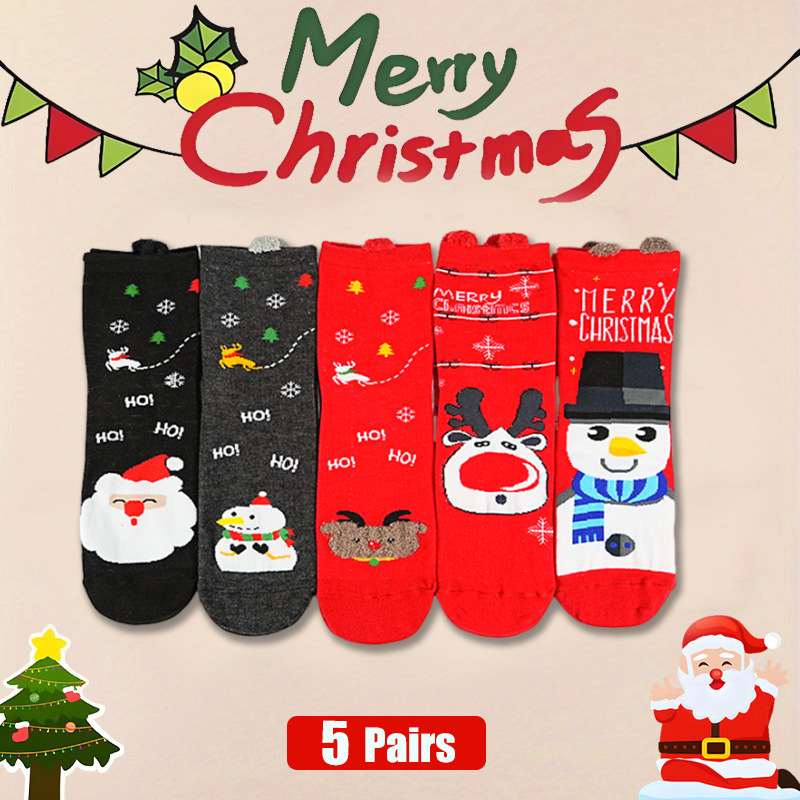 New European and American Cross-Border Amazon Christmas Socks for Men and Women Mid-Calf Socks Red Deer Autumn and Winter Santa Claus Trendy Socks