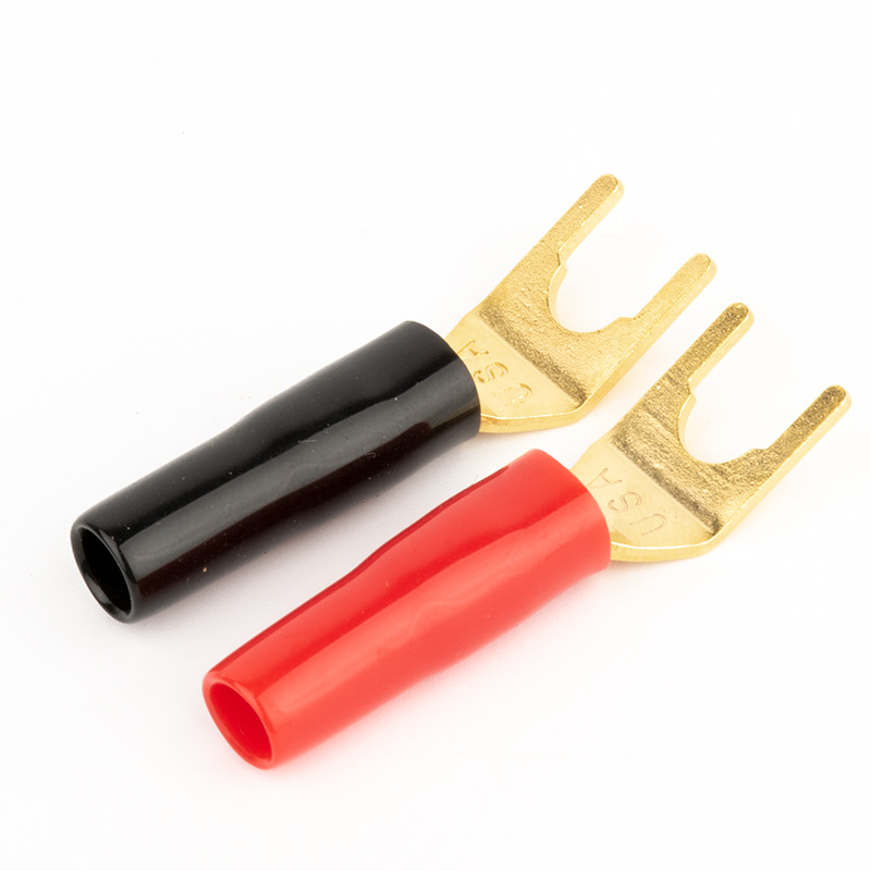All-copper gold-plated spade connector, horn U-shaped banana plug tip, Y-shaped speaker plug connector terminal, wiring terminal