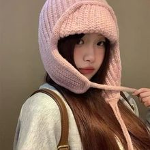 冬日氛围感ins韩系针织毛线帽女秋冬季保暖护耳飞行帽滑雪雷锋帽
