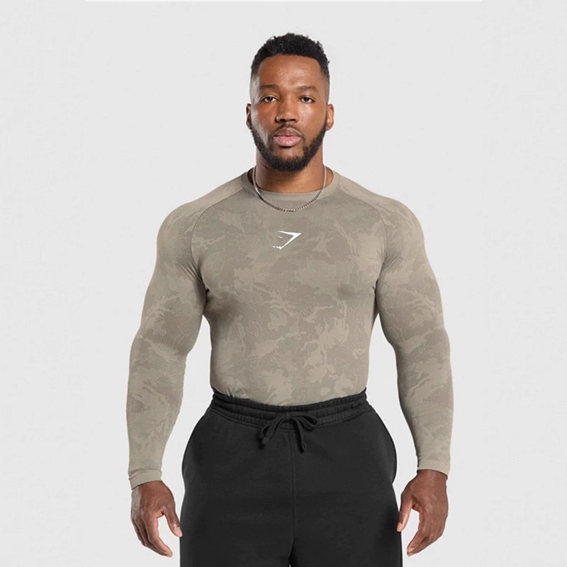 Gymshark New Running Sports Fitness Long-Sleeved T-Shirt Casual Breathable Tight Top Cycling Running Shark