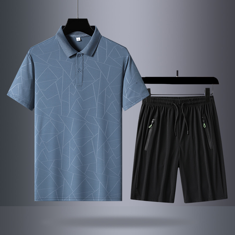 Papá, traje de verano, camiseta de mangas cortas de hielo, traje deportivo de mediana edad, hombre, día del padre, ropa de verano seca rápida.