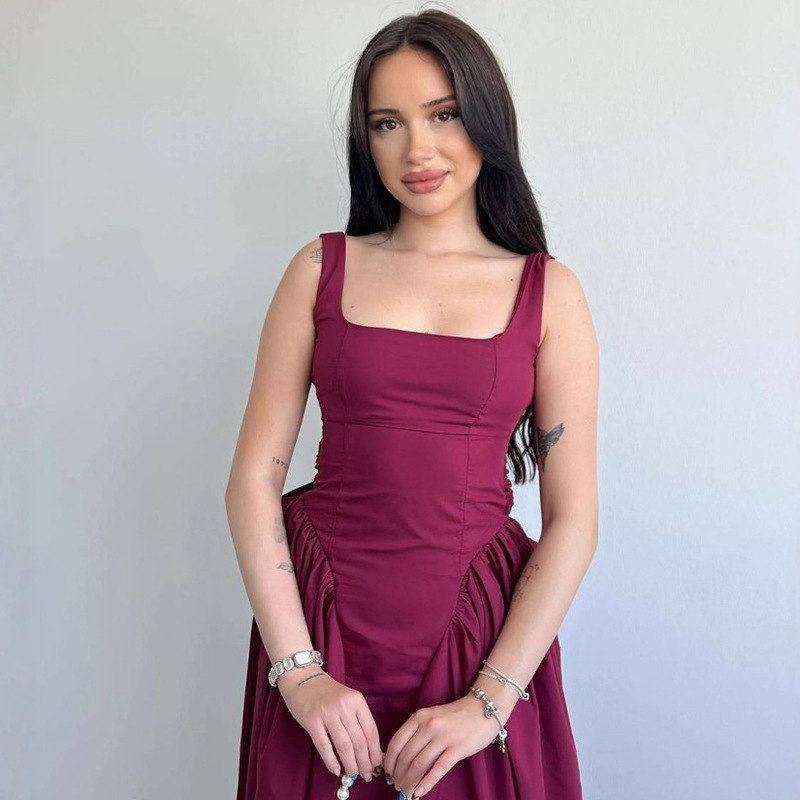 European and American Cross-Border 2025 Summer New Fashion Casual Loose Temperament Vest Backless Slim Dress European and American Cross-Border 2025 Summer New Fashion Casual Loose Temperament Vest Backless Slim Dress