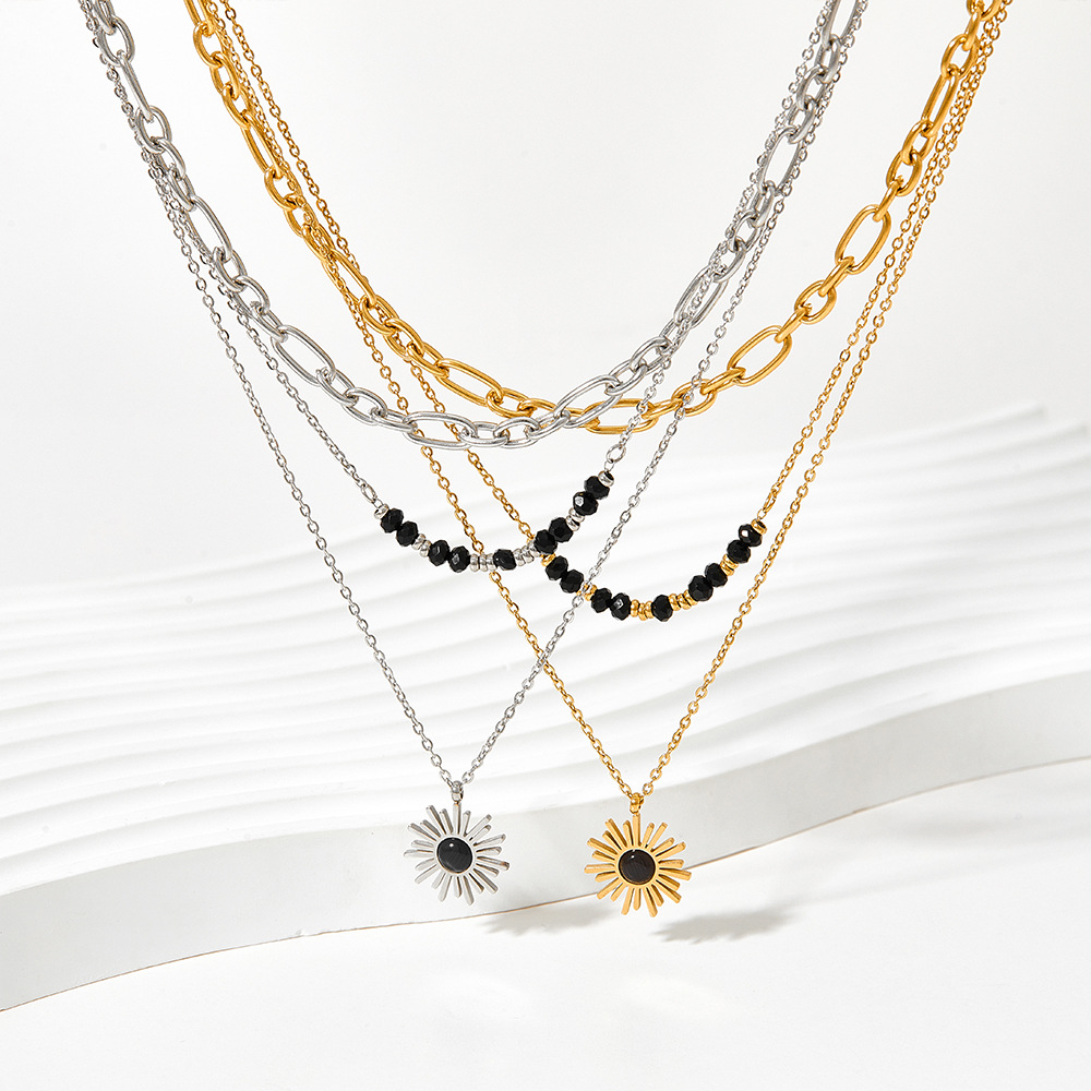 Fashion Geometric Sun Titanium Steel Layered Necklace Colorza_colorza_1