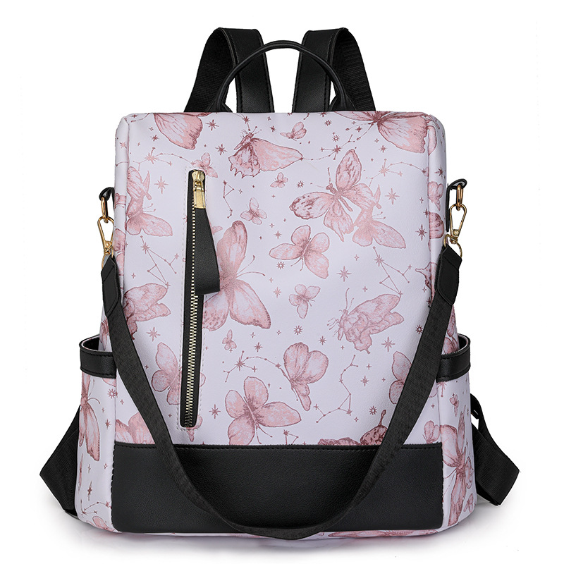 Bolso femenino con estampado de mariposa casual de moda, mochila antirrobo de viaje al aire libre de gran capacidad, mochila ligera simple