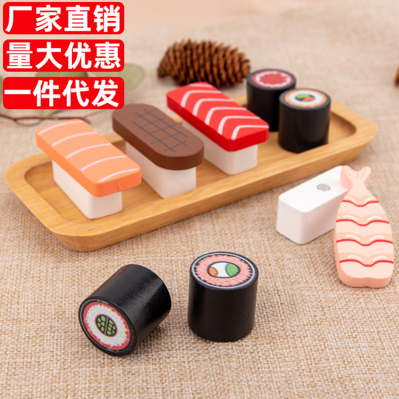 Niños transfronterizos en la casa de sushi placa de madera imitación de beech 52 cubiertos tazas de té cucharas palillos juguetes