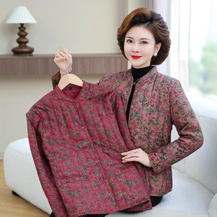Middle-aged and elderly people's autumn and winter down cotton-padded jacket for old lady's winter clothing warm and light liner jacket for mother's winter clothing small flower jacket