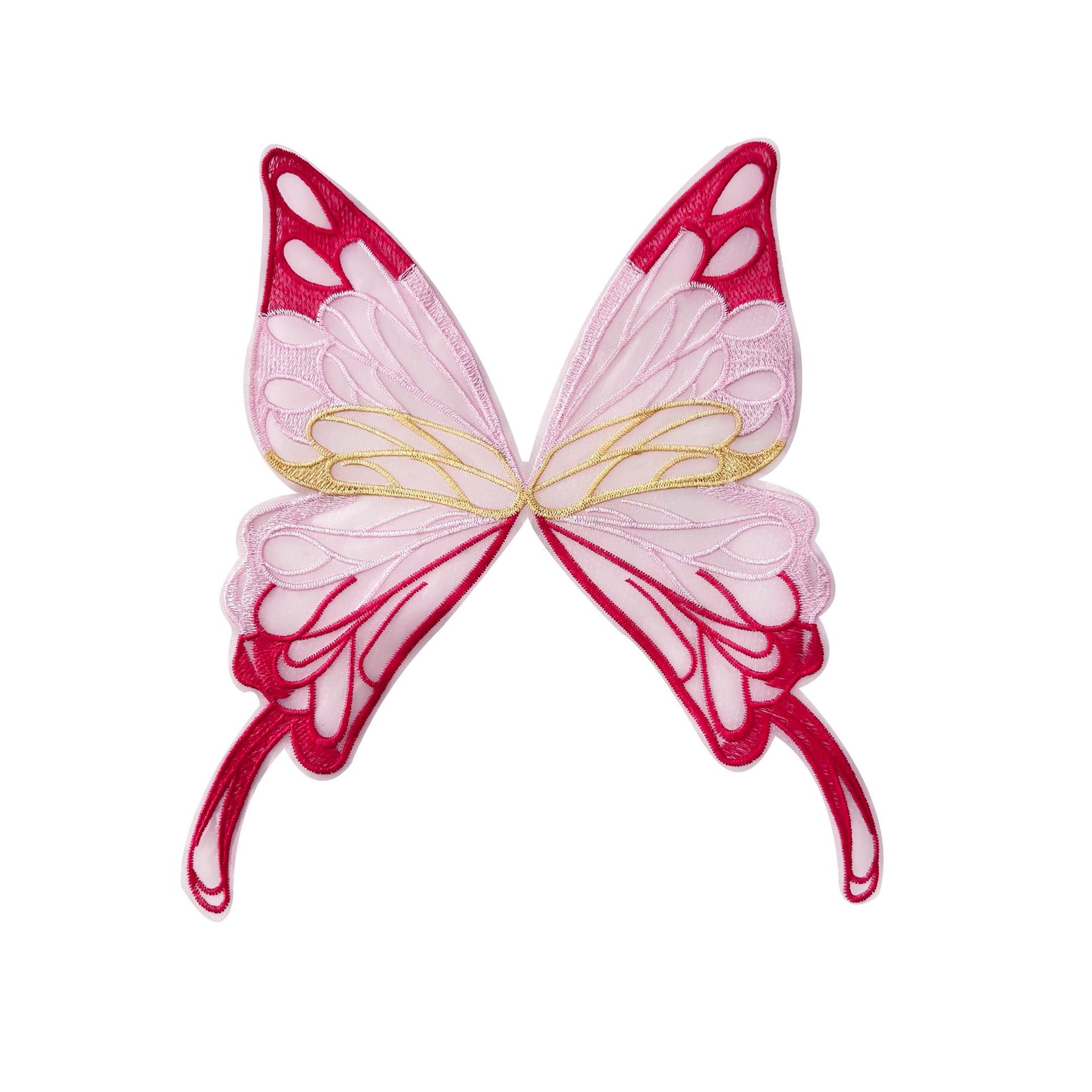 En stock, bordado de organza, colorida mariposa de perlas tridimensional, horquilla no adhesiva, accesorio para el cabello para ropa infantil, decoración de parches de tela