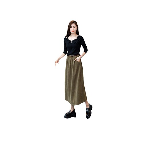 Slimming Sheath Skirt - Autumn New Retro High-Waisted Medium-Length Hip-Hiding Large Swing A-Line Dress