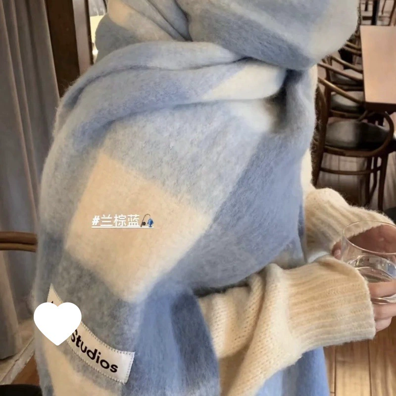 Толстая клетчатая шаль в европейском и американском стиле, осенне-зимняя радужная шаль с цветными блоками, новый универсальный шарф с кисточками