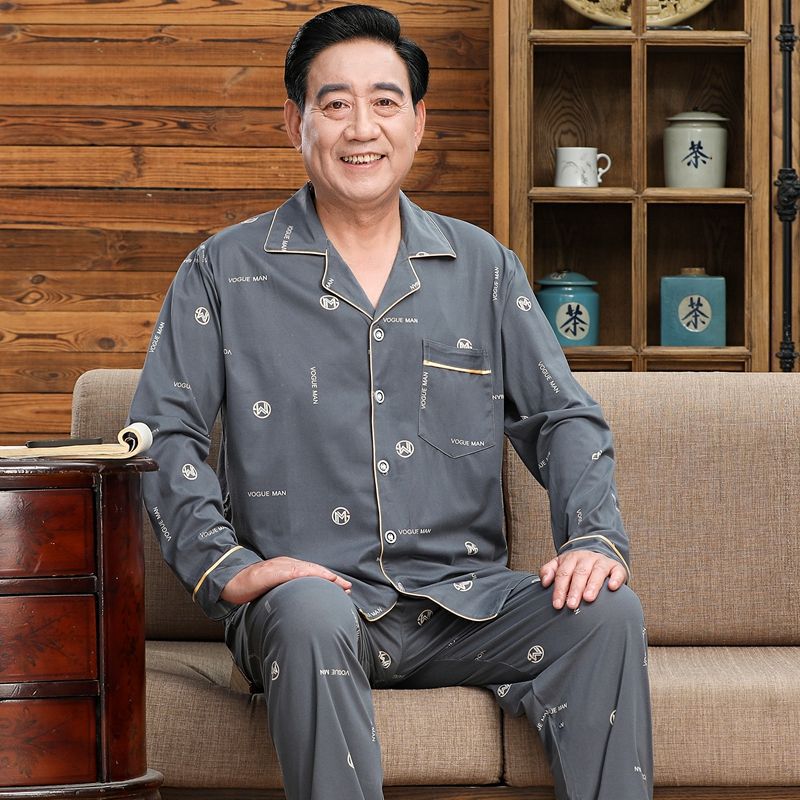 Pijamas de mediana edad y ancianos hombres 100% algodón primavera y otoño manga larga otoño e invierno más tamaño viejo papá traje de uso doméstico