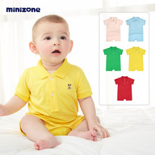 minizone夏装POLO翻领短袖平角哈衣男女宝宝连体衣爬服连身衣婴儿