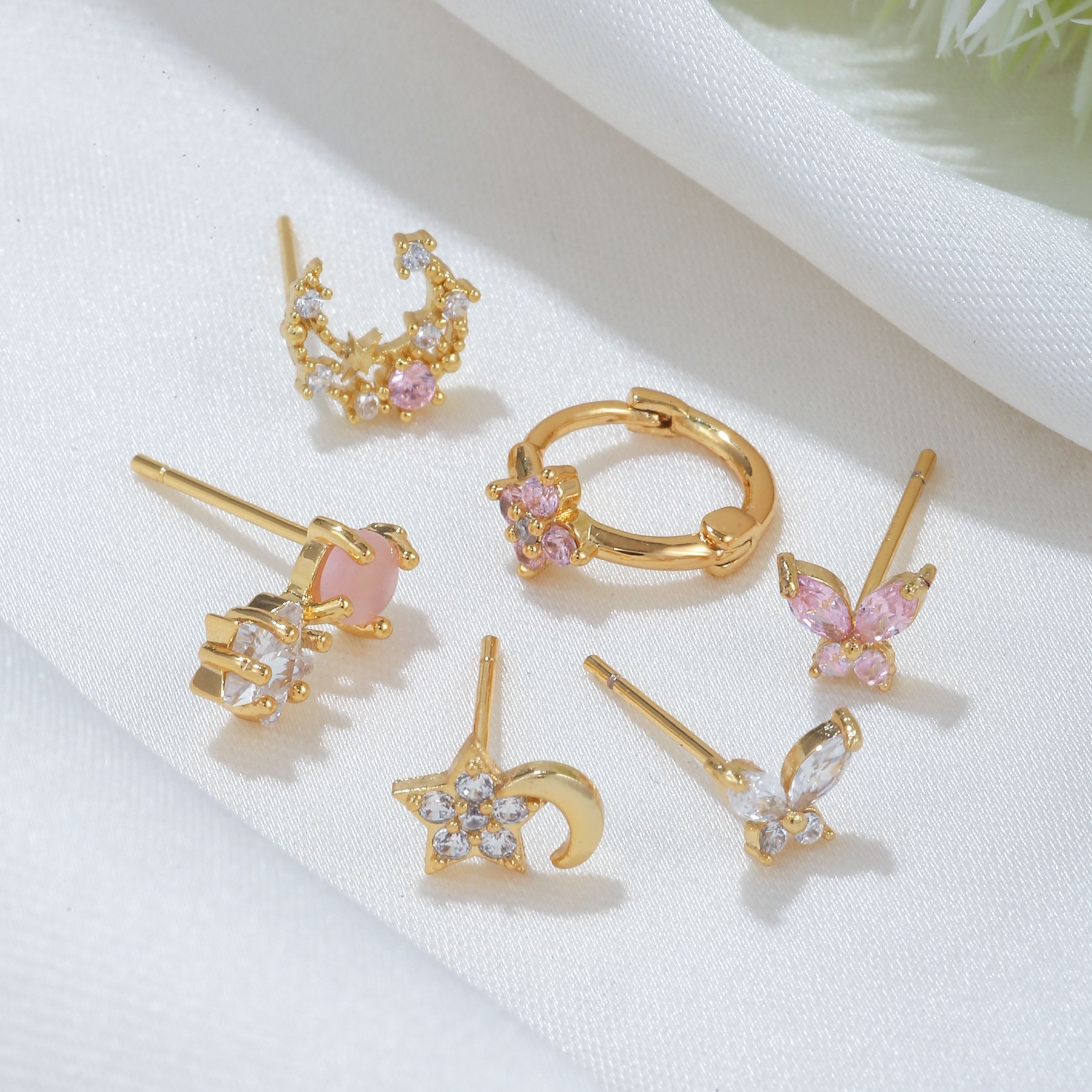 Earrings Classification 1 Set Quantity Daily Occasion Fashion Star Moon Butterfly Copper Inlay Zircon Earrings 1 Set