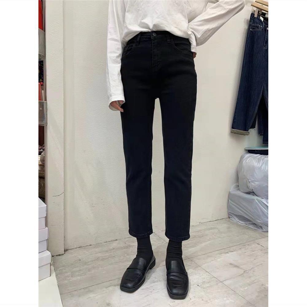 2023 Autumn/Winter Velvet Pop up Apricot Jeans High Waist Elastic Slimming Versatile 9/8 Pipe Straight Leg Pants Trendy