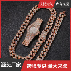個性嘻哈風格鑲鑽滿鑽手錶+手鍊+項鍊-3pcs/set 廠家精美禮品
