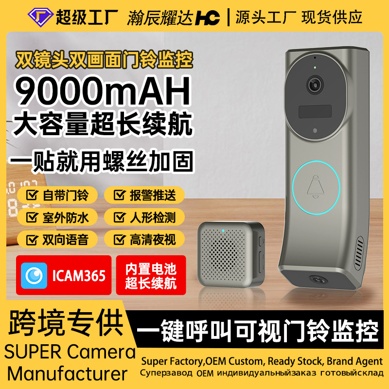 Doble lente doble pantalla inalámbrica batería wifi campana remota un botón llamada visual campana bidireccional intercom HD