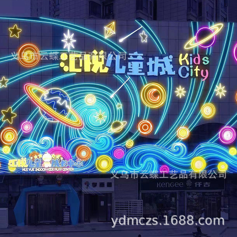 商业幕墙面led灯饰画装饰方案狮子头天幕灯画图案设计布置造型-阿里巴巴
