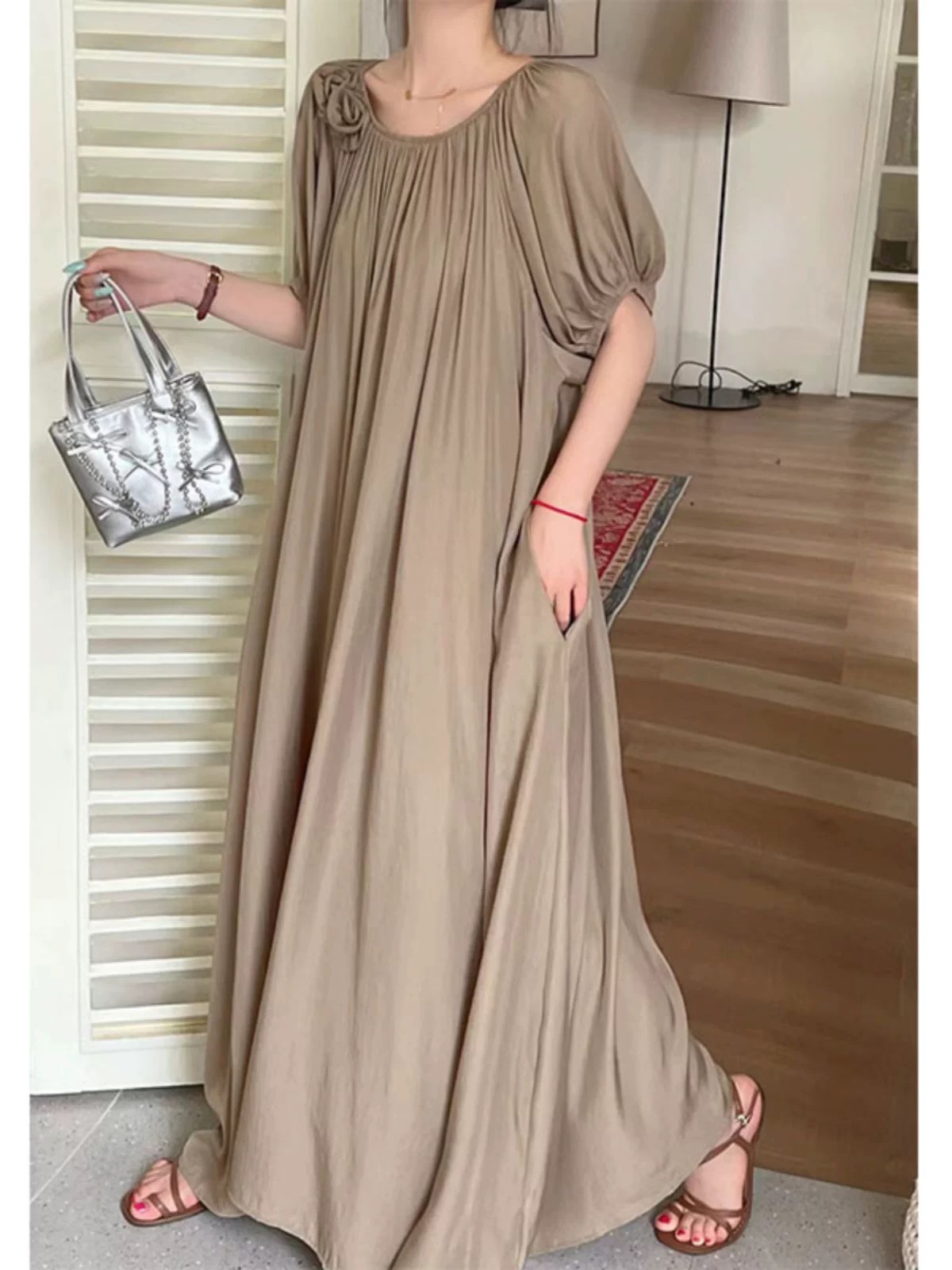 Ropa de mujer de talla grande transfronteriza europea y americana, vestido informal de algodón largo hasta la rodilla, holgado y cómodo, para verano, ropa de maternidad.