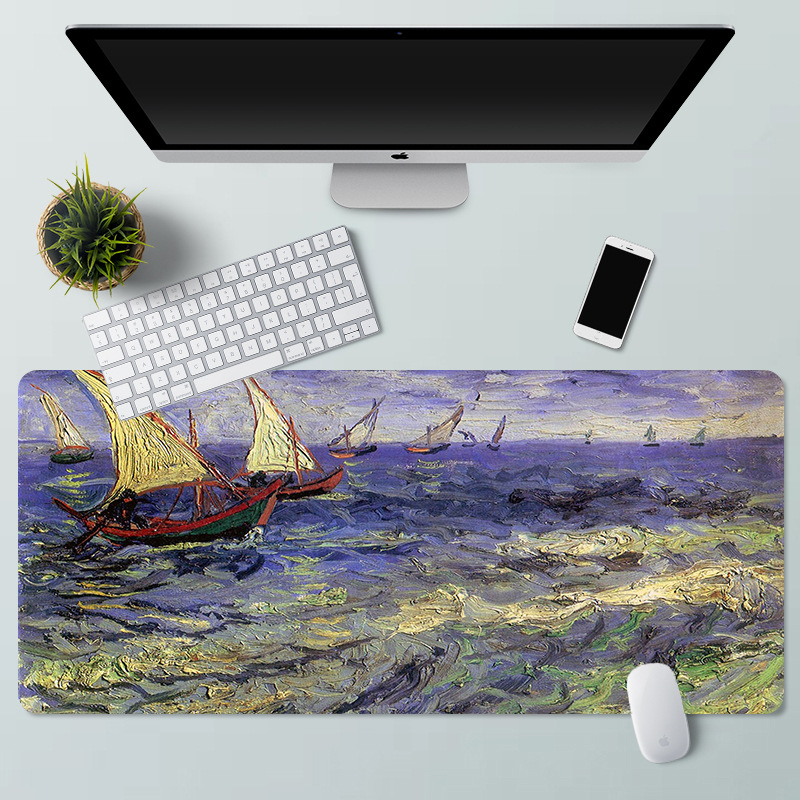 Alfombrilla de ratón paisaje pintura al óleo Van Gogh arte estera de escritorio de la computadora de gran tamaño estera de escritorio de bloqueo de precisión estera antideslizante