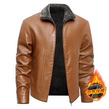 跨境秋冬爆品男士PU翻领皮毛一体商务时尚休闲潮流加厚保暖皮夹克
