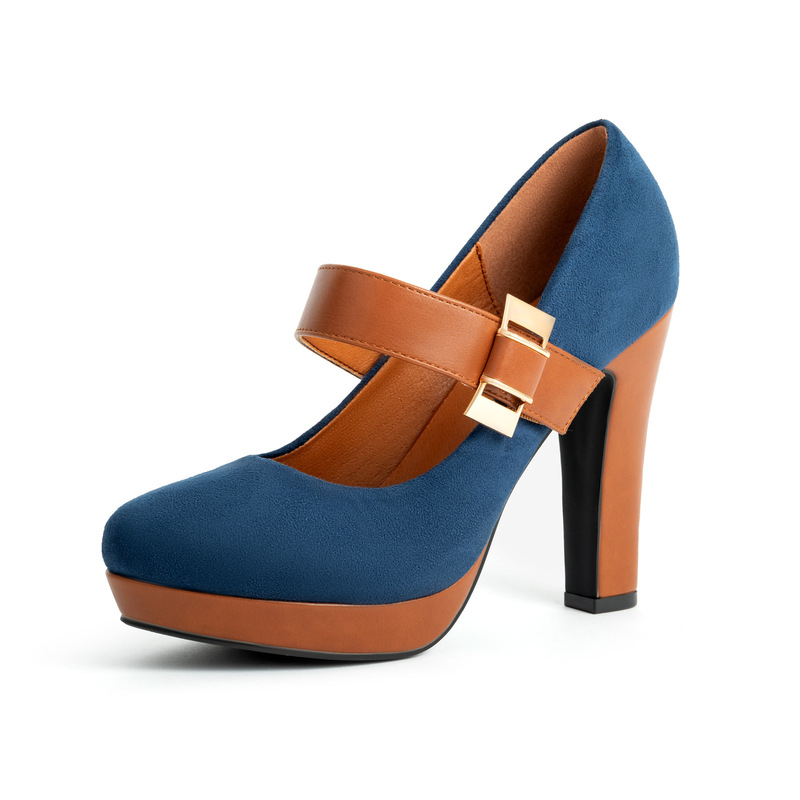 New Women's Shoes Round Toe Shallow Mouth Thick Heel High Heels Waterproof Platform One-Line with Velcro Mary Jane Shoes Lolita Shoes