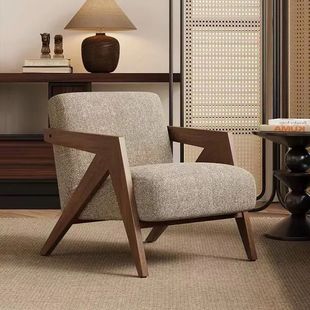 Retro Solid Wood Single Sofa Chair French Medieval Living Room Balcony Leisure Chair Solid Wood Lazy Sofa Chair