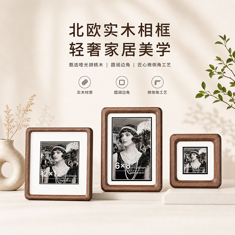 North American Black Walnut Pure Solid Wood Photo Frame 6inch Picture Frame Display Stand Amazon Same Style Photo Frame Wholesale Custom-Made with Mortise and Tenon Joints