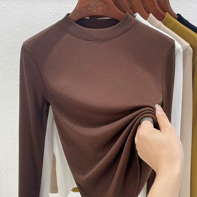 Half-high collar German wool long-sleeved T-shirt base layer women's 2025 autumn and winter stretchy versatile slimming elegant top women's