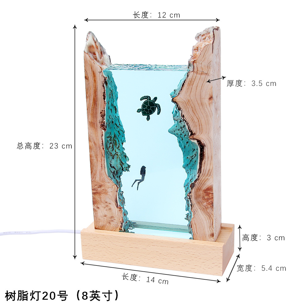 Ocean Cave Diver Home Desktop Ornament Lamp Holder Solid Wood Resin Night Light Gift Decoration Creative Lighting
