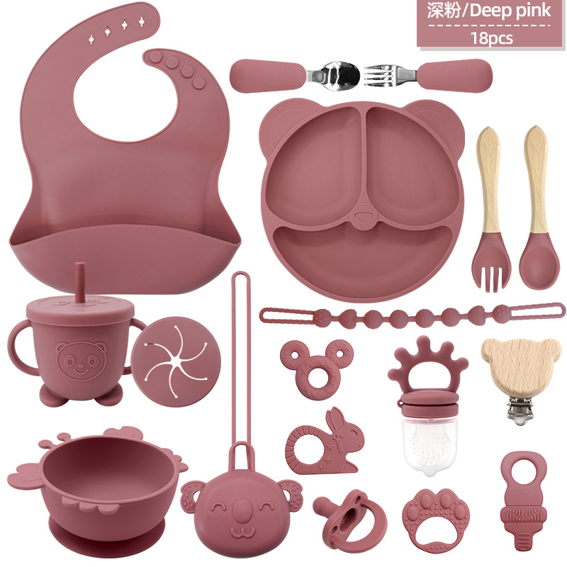 Transfronterizos niños suplementarios de silicona platos de comedor bebés platos de comedor sonrientes 18 conjuntos de platos de alimentación madre-infantil al por mayor