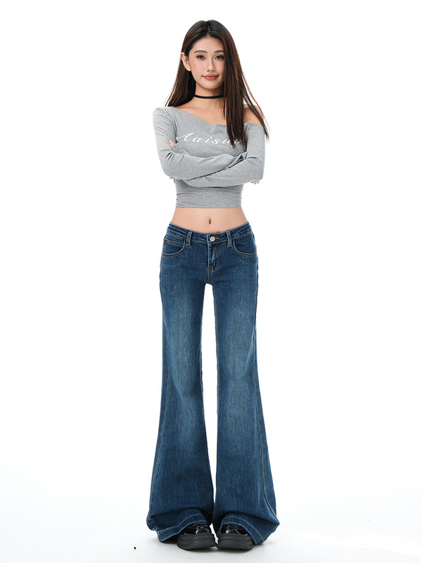 低腰微喇牛仔裤女2025秋季新款辣妹宽松直筒垂感显瘦拖地马蹄裤子|undefined