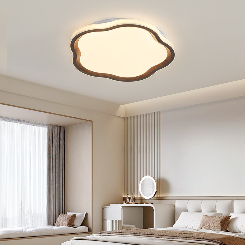 Luz de dormitorio moderna y simple estilo antiguo patrón de nuez luces de habitación de alto nivel protector de ojos luces de techo de estudio LED