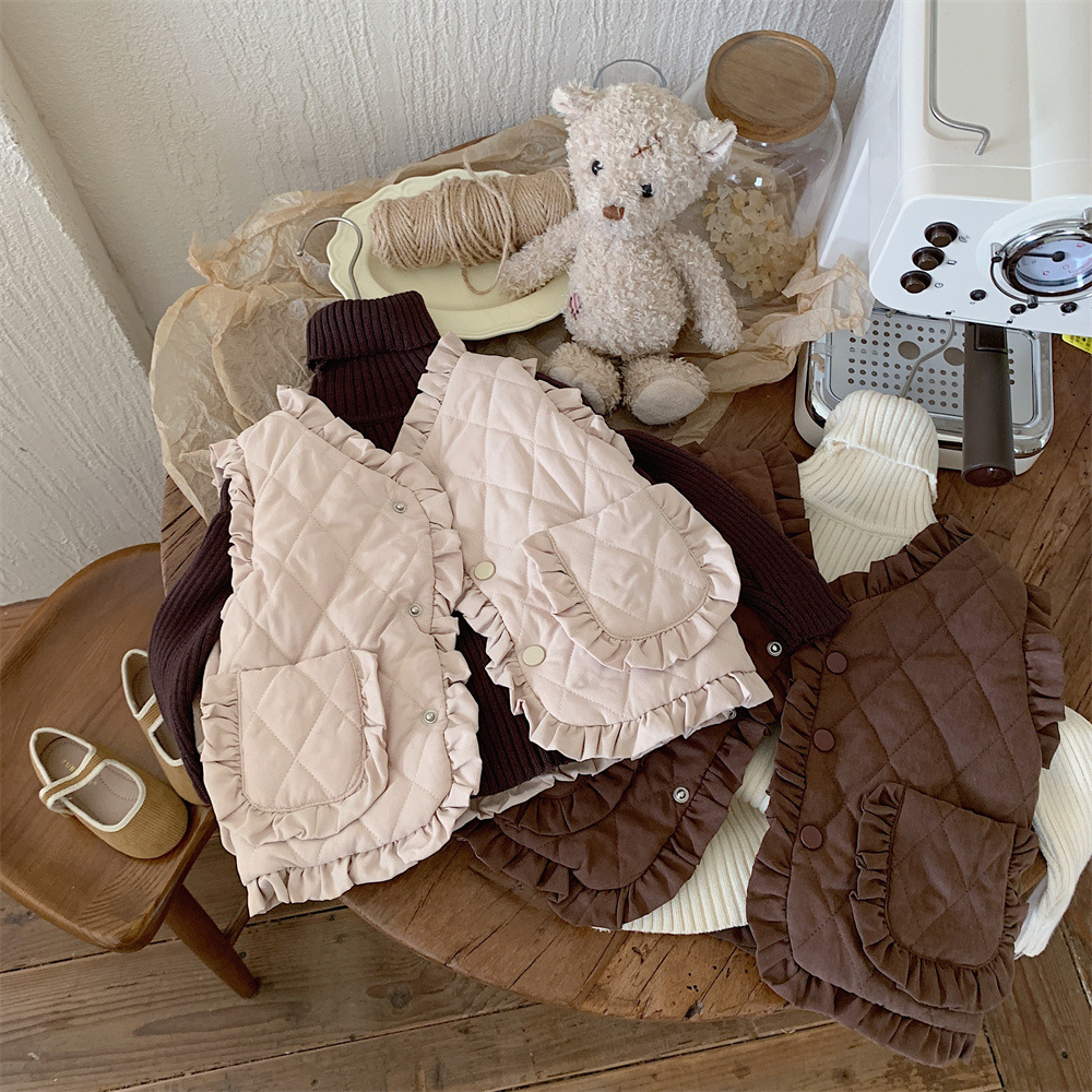 Chaleco de algodón con clip para niños 2024 otoño e invierno nueva versión coreana para niños pequeños y medianos Chaleco de algodón grueso para niñas Chaleco de bebé para niñas