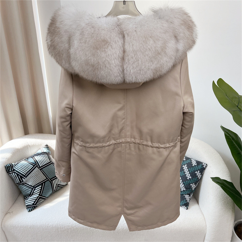 Damenbekleidung Abnehmbarer Parka aus Fuchspelz Mittellanger Kapuzenmantel_voghion.com