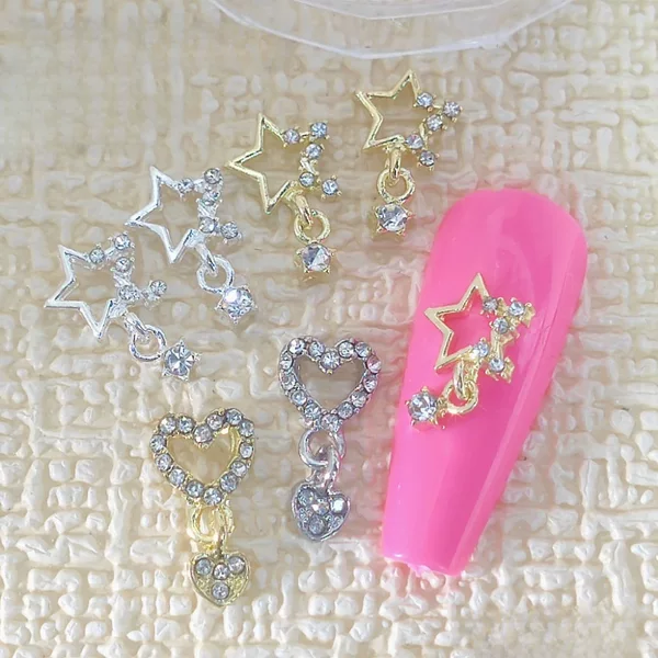 Popular Pendant Nail Art Jewelry Five-Pointed Star Heart Tassel Alloy Japanese Style Super Flash Diamond Mini Nail Decoration