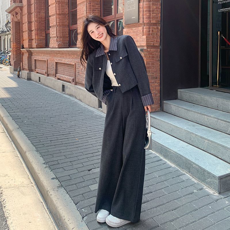 小香风套装女2025超火春秋穿搭职业御姐气质休闲阔腿裤两件套|undefined
