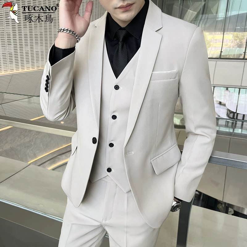 Классический мужской костюм набор, корейский slim fit, пиджак + брюки (черные), несколько конфигураций