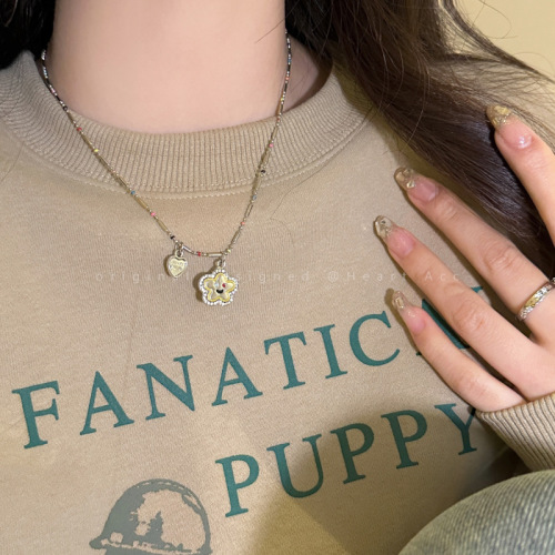 Colorful Bead Flower Smiling Necklace for Women Summer  New Fashion Clavicle Chain Design Sense Unconventional Personality Necklace