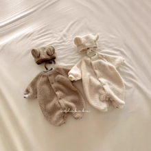 韩国童装可爱婴童儿冬装婴儿连体毛毛衣爬服宝宝加绒爬服连体保暖