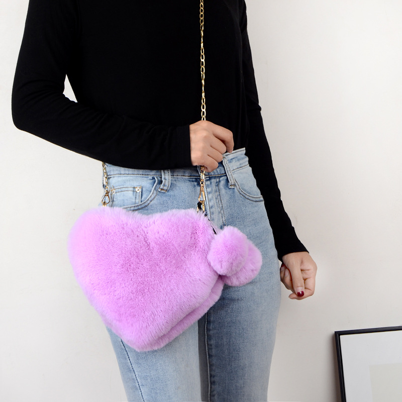 Women's Bags online celebrity fashion plush love heart bag female handbag crossbody shoulder autumn and winter plush peach heart bag_voghion.com