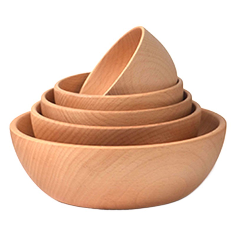 Fuente de la fábrica de madera maciza ensaladera color sólido redondo tazón de madera creativo Beech Bowl placa estilo japonés gran cantidad descuento