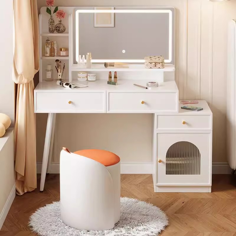 Gabinete de almacenamiento de lujo ligero en un dormitorio moderno simple gran capacidad mesa de maquillaje blanca mesa de maquillaje de alta calidad