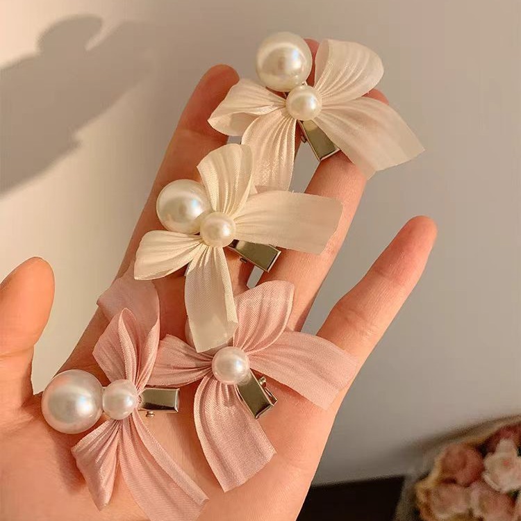 甜美蝴蝶结珍珠发夹刘海夹侧边小夹子鸭嘴夹暑假节日公主发卡发饰