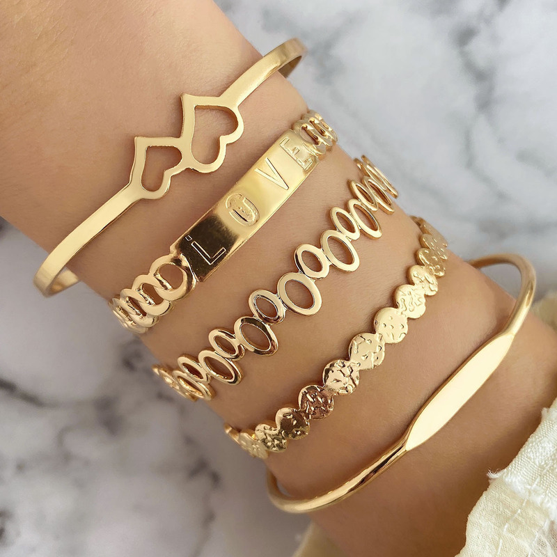 European and American Niche Multi-layer Bracelet Female Letter Heart-shaped Personality All-match suit High-end Sense Stacked Bracelet Twist Jewelry